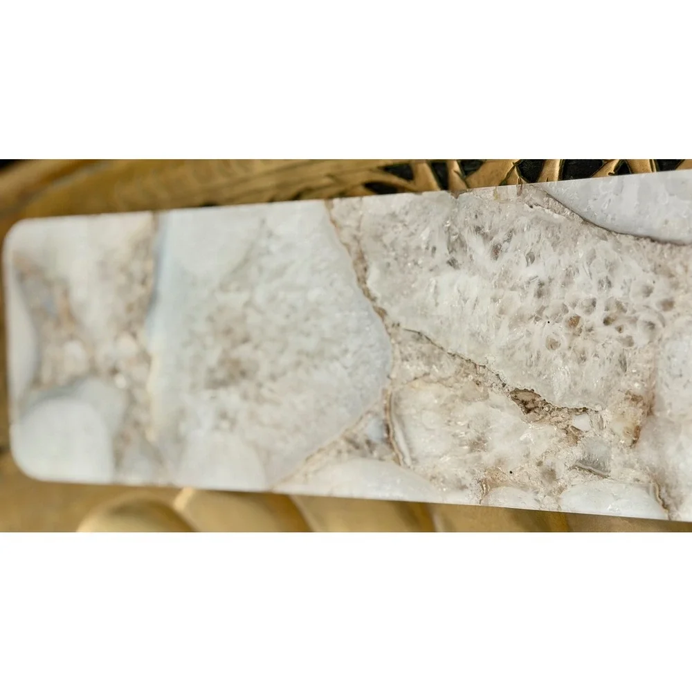 BIDK Home Natural Agate Stone Rectangular Decorative Tray Neutral Earth Tones